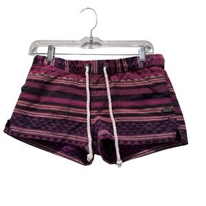 Roxy Pink Purple Aztec Mini Cotton Shorts Size Small Boho Beach Hippie Girly